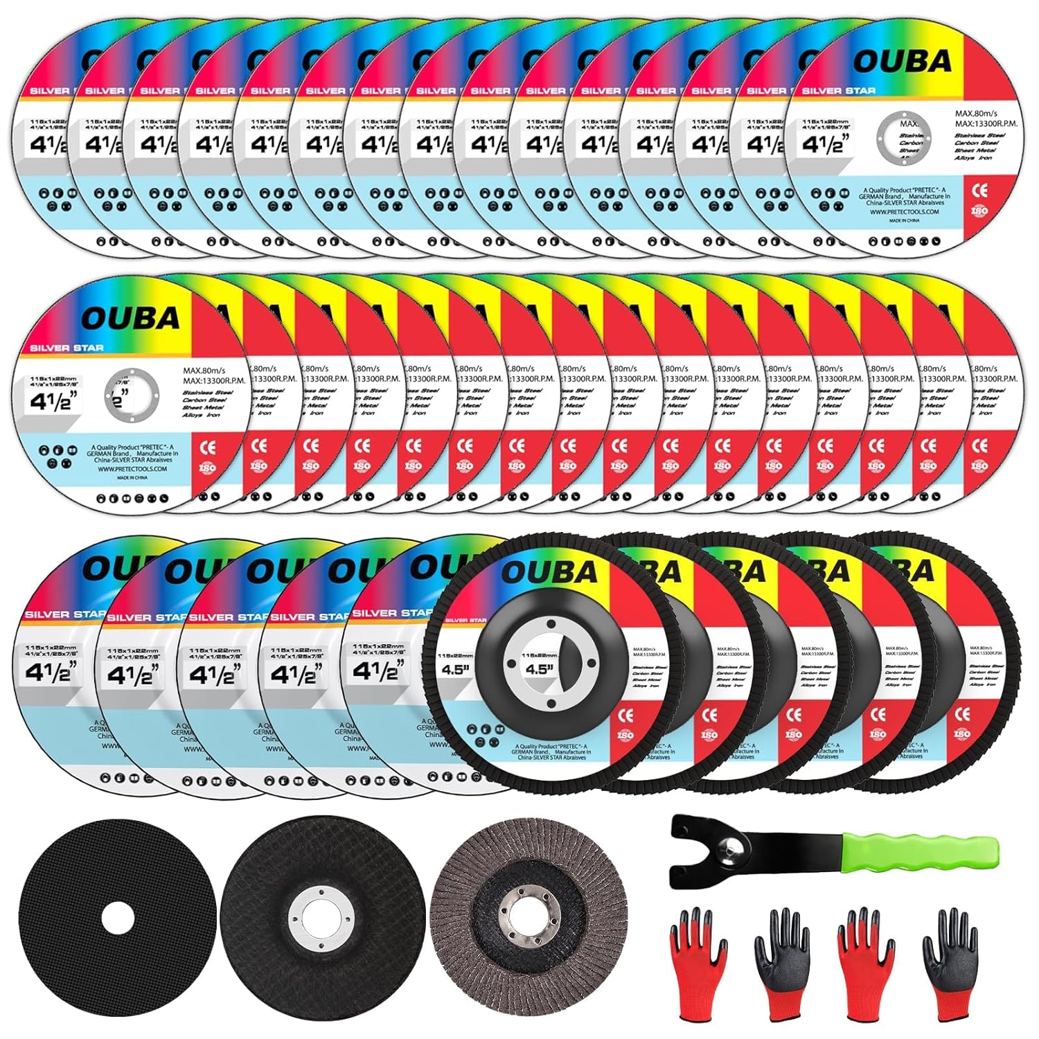 OUBA Cut Off Wheel & Grinding Wheel Flap Disc 43PCS 4 1/2 Inch Angle ...